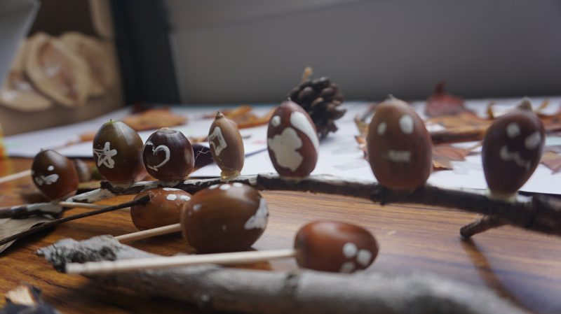 （１年生）「秋の宝物」を使って、おもちゃをつくっています！の画像