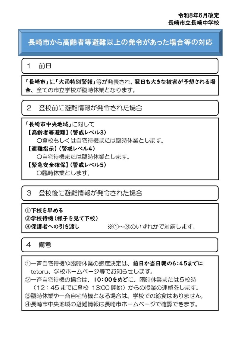 高齢者避難指示以上の発令があった場合等の対応の画像